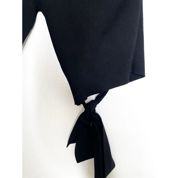 Zara Black Ribbed Knit One Sleeve Crop Top Medium Tie Side Balletcore - Picture 7 of 10